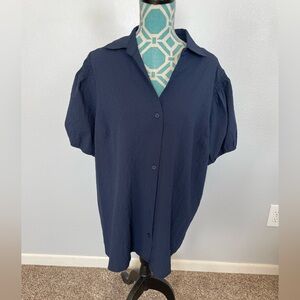 Lush Stitch Fix Puff Sleeve Woven Top size 2X Navy Blue